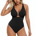 thumbnail image 1 of RYDCOT Tummy Control Swimsuits Women V Neck One Piece Bathing Suit Ruched Push up Slimming Swimwear Built-in Bra Black, 1 of 7