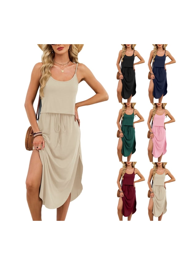 RYDCOT Two Piece Maxi Skirt Sets for Women, Crew Neck Tank Tops with High Side Slit Dress Sets Summer Outfits Wine