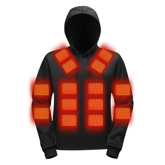 RYDCOT Unisex Heated Hoodie Multiple Heating Zones Heated Jacket for Men Women Warm Lightweight Winter Heating Fleece Sweatshirt without Battery 3-Level Heating Control Black