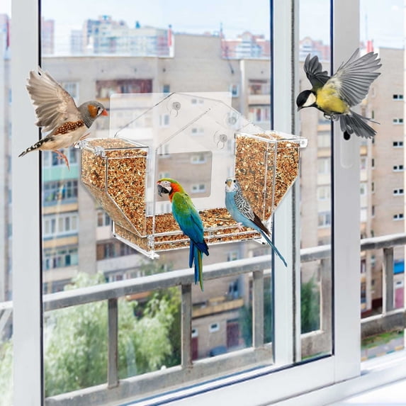 RYDCOT Upgraded Window Bird Feeder with Dual Side Hoppers, High Capacity Outside Birdfeeder for Window, Strong Suction Cups & Adhesive Options, Close-up Viewing, Ideal Nature Gift