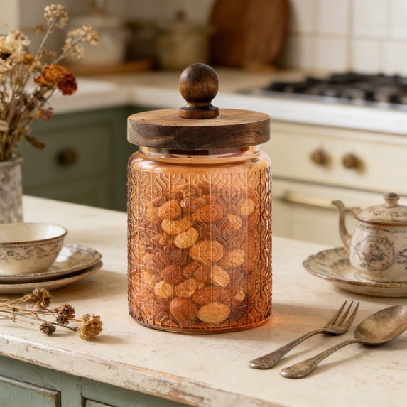 RYDCOT Vintage Glass Jars with Lids, Airtight Food Storage Containers, Kitchen Canisters for Sugar, Coffee, Tea, Spice, Flour, Candy Cookie, Pasta, Cereal