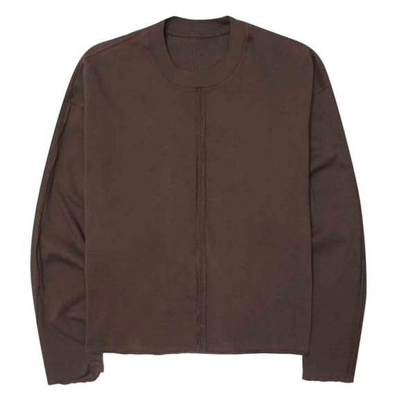 RYDCOT Vintage T Shirts for Men Cotton Baggy Crewneck Streetwear Cowboy Sweatshirt Acid Wash Long Sleeve Tee Shirts Top Coffee