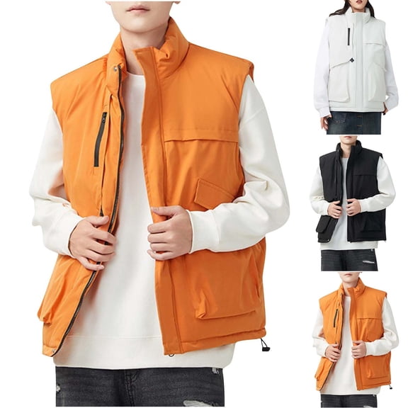RYDCOT Weatherproof Vintage Mens Quilted Puffer Vest - Lightweight Padded Insulated Ski Vest Jackets for Men Orange