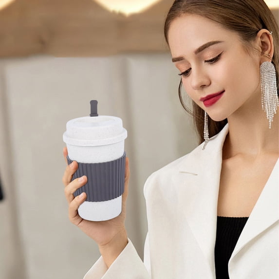 RYDCOT Wheat Coffee Cups with Lids and Straws, Hot Paper Coffee Cup with Lid To Go for Beverages Espresso Tea, Insulated Reusable Cold Drinks Ripple Cups Protect Fingers From Heat (1 Pcs)