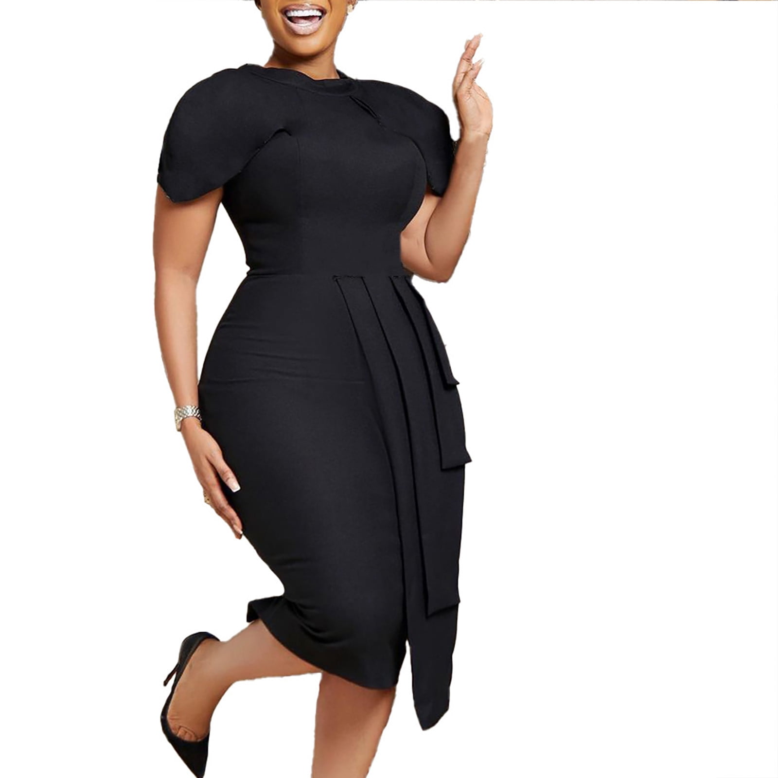 SHENHE Women's Casual Short Sleeve Mini Dress – Round Neck, Self Belted, Straight Fit For Everyday & Office Wear