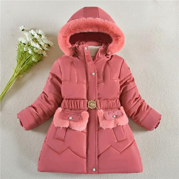 RYDCOT Winter Coats for Girls Faux Fur Hooded Kids Toddler Warm Thickened Padded Down Jacket with Pockets Girl Winter Outerwear Clothes Sale or Clearance
