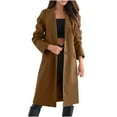 thumbnail image 1 of RYDCOT Winter Coats for Women 2024 Solid Lapel Collar Trench Coat Open Front Mid Length Wool Blend Coat Elegant Pea Coat Outerwear with Pockets Sale or Clearance, 1 of 8