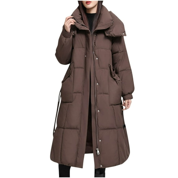 RYDCOT Winter Coats for Women Long Length Fashion Womens Thickened Coats and Jackets Down Cotton Jacket with Hooded Warm Outerwear with Pockets Clearance