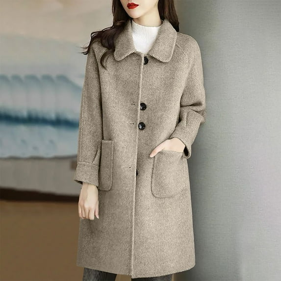 RYDCOT Winter Coats for Women Women's Solid Color Fashionable Medium Long Woolen Loose Coat Jacket Clearance