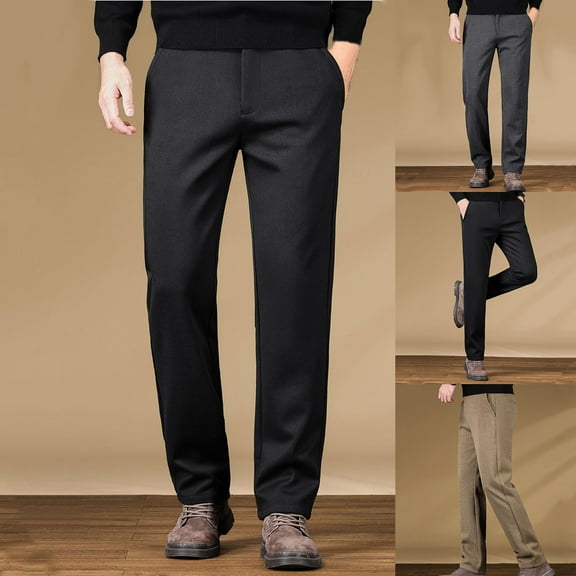 RYDCOT Winter Golf Pants for Men Fleece Lined Work Business Casual Straight Leg High Waist Dress Stretch Warm Trousers with Pockets Khaki