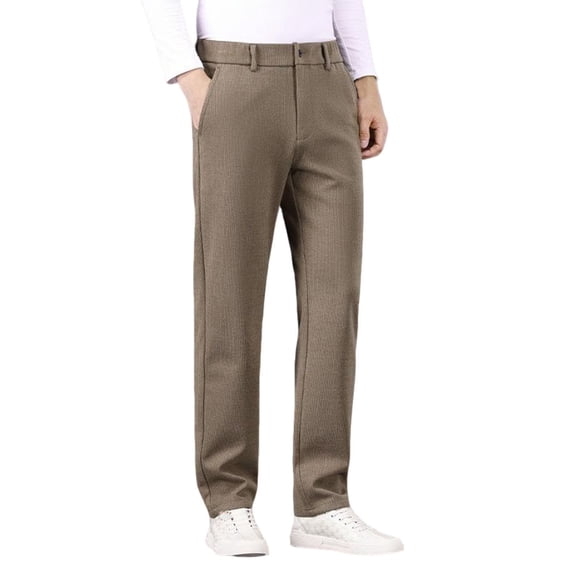 RYDCOT Winter Golf Pants for Men Fleece Lined Work Business Casual Straight Leg High Waist Dress Stretch Warm Trousers with Pockets Khaki