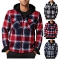 thumbnail image 1 of RYDCOT Winter Heavy Warm Sherpa Lined Fleece Plaid Shirts Button Quilted Flannel Jacket with Hood Men Plus Size 3XL Big&Tall Mens Coat Red, 1 of 6