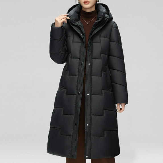 RYDCOT Winter Jackets for Women Long Women's Fall and Winter Wave Seam Hooded Cotton Coat Mid-length Knee-length Cotton Coat Long-sleeved Cotton Coat