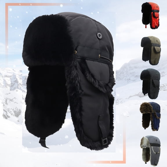 RYDCOT Winter Ski Hat for Men Women Double-Layer Faux Thicken Fleece Trapper Hat with Ear Flaps, Windproof Waterproof Russian Hats