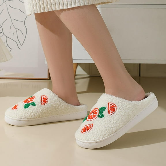 RYDCOT Orange Pattern Slippers - New Comfortable Home Cute Orange Winter Slippers Men and Women Couples Thick Sole Warm Slippers