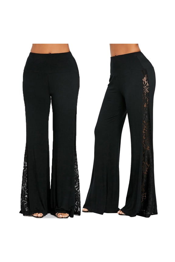 RYDCOT Woman Pants Fashion Womens High Waist Lace Pants Insert Wide Leg Pants Leggings Loose Trousers Black L