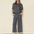 thumbnail image 1 of RYDCOT Women 2 Piece Outfits Sets Casual Summer Loungewear Set Pants Short Sleeve Textured Tracksuit Sweatsuit Workout Sweatpants with Pockets Dark Gray, 1 of 8