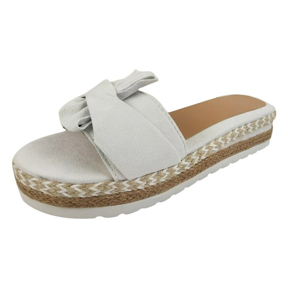 RYDCOT Women Bowknot Beach Summer Slippers Platform Slope Heels Plus Size Shoes White 40