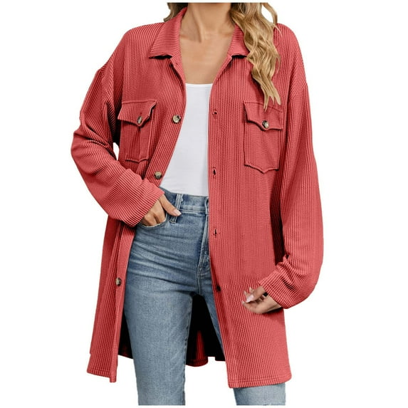 RYDCOT Women Button Down Long Coat Baggy Lapel Collar Long Sleeve Shirts Jacket with Pockets 2024 Fall Fashion Outwear
