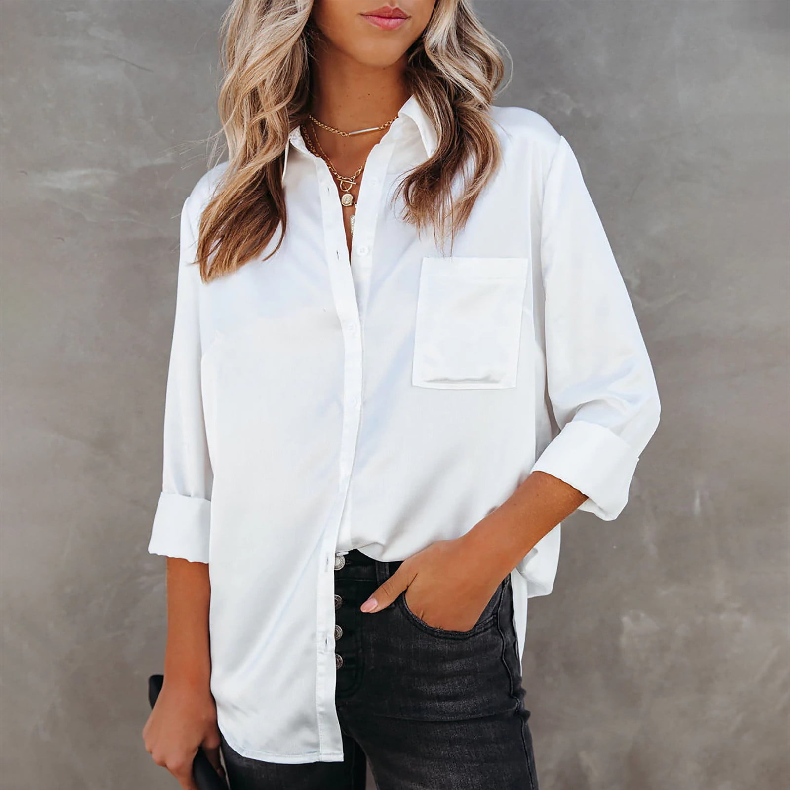 Women's long-sleeve satin button-down shirt