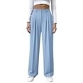 thumbnail image 1 of RYDCOT Women Dress Pants High Waisted Work Slacks Pants Dressy Casual Straight Leg Elastic Waist Summer Trousers Light Blue, 1 of 9
