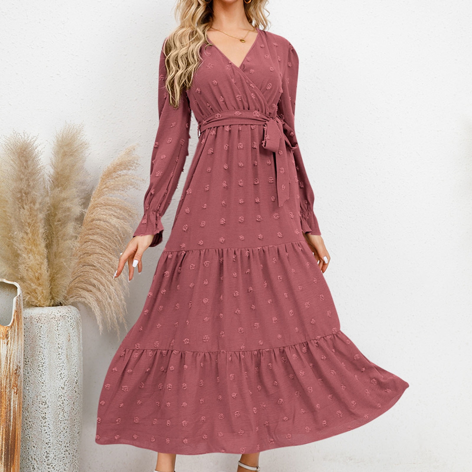Burgundy Dress Bltiby Women's Boho Maxi Dress Spring Summer Wedding Guest  Spaghetti Dresses Casual Loose Ruched