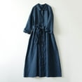 thumbnail image 1 of RYDCOT Women Half-Sleeve Cotton and Linen Long Dress Button Down Collar Casual Long Dress with Belt Beach Vacation Dresses Summer Womens Clothes Clearance&nbsp;Navy, 1 of 9