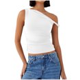thumbnail image 1 of RYDCOT Women One Shoulder Ruched Crop Tank Tops Casual off the Shoulder Twist Strap Summer Tanks Tops Sleeveless Going Out Crop Shirts Sales White, 1 of 9
