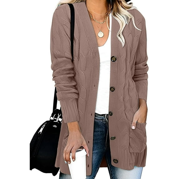 RYDCOT Women Open Front Sweaters for Fall and Winter Button Down Cardigan Sweaters with Pockets Long Sleeve Sweater Coat Outerwear Sale or Clearance