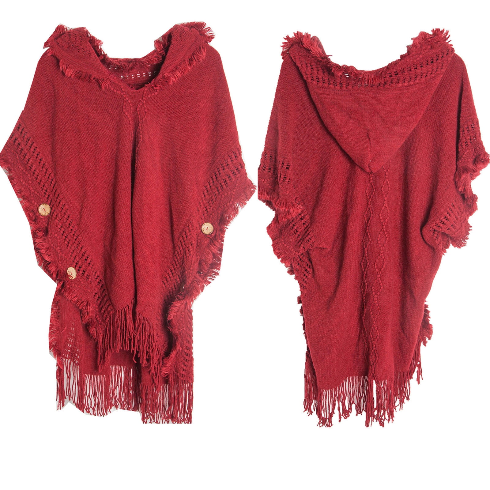 RYDCOT Women Pullover Poncho with Tassels Knitted Hooded Shawl Scarf Fringed Wrap Sweater Cape