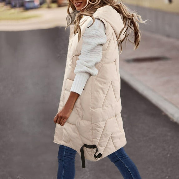 RYDCOT Women'S Long Down Vest Clearance Long Coats for Women Winter with Hood Sleeveless Warm Down Coat with Pockets Sale or Clearance