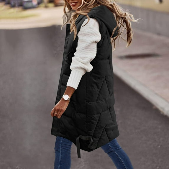 RYDCOT Women'S Long Down Vest Clearance Long Coats for Women Winter with Hood Sleeveless Warm Down Coat with Pockets on Clearance
