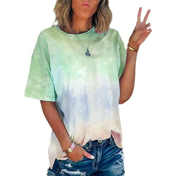 Tie Dye Short Sleeve Shirt Women Tie Dye Short Sleeve Gradual Change Printing Loose T-shirt Fashion Women's Top