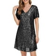 RYDCOT Women Sequin Dress Short Sleeve VNeck Cocktail Dresses Party Mini Dresses