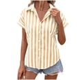 thumbnail image 1 of RYDCOT Women Striped Button Down Shirts Plus Size Tops Short Sleeve Striped Turndown Collar Guaze Shirt Back Split Trendy Beach Vacation Tops Clearance Yellow, 1 of 8