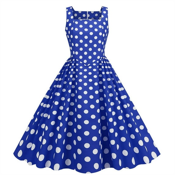 RYDCOT Women Summer Square Neck Dresses Sleeveless Polka Dot Printed Hepburn Style Retro Swing Dresses Cocktail Dresses for Women 2024 Elegant or Clearance