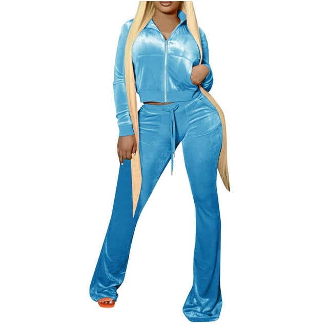 RYDCOT Women Velour Sweat Suits 2 Piece Outfits Tracksuits Long Sleeve ...