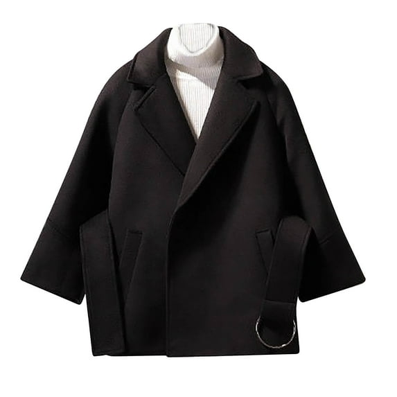 RYDCOT Women Warm Pea Coat Notched Lapel Neck Wool Blend Coat Trench Overcoat Open Front Warm Jackets with Pockets Outwear with Belt on Clearance