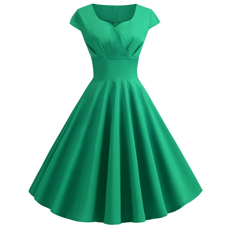 RYDCOT Women s 1950s Vintage Dress Short Sleeve V Neck Retro Evening Prom Cocktail Party Swing A Line Dress Semi formal Dresses for Women Sale or