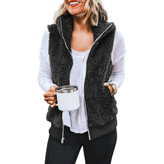 RYDCOT Women's 2023 Winter Casual Sherpa Fleece Vest for Women Zip Up Sleeveless Cardigan Warm Waistcoat Outerwear with Pocket Sale or Clearance