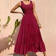 thumbnail image 1 of RYDCOT Women's 2024 Casual Plain Maxi Sundress Smocked Tank Dress Sleeveless Summer Beach Tiered Long Dresses Red, 1 of 6