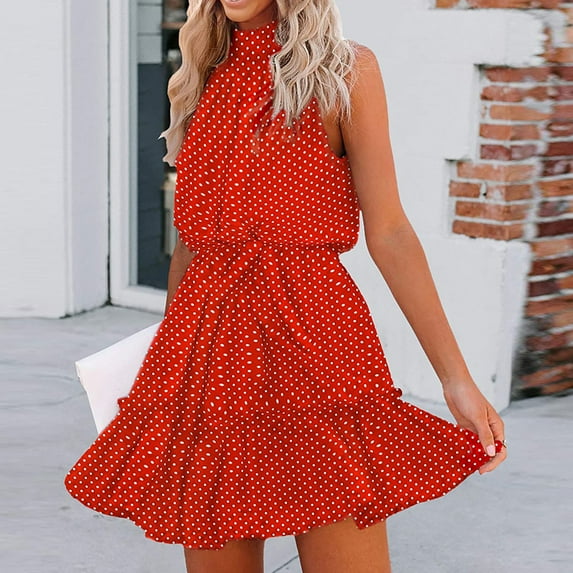 RYDCOT Women's 2024 Summer Halter Dresses Floral Print Waist Tie Swing Mini Dress Sleeveless Dress for Women Sundresses for Women Casual Beach Sale or Clearance