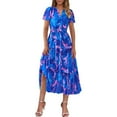 thumbnail image 1 of RYDCOT Women's 2025 Summer Floral Midi Dress Cap Sleeve V Neck Ruffle Long Boho Casual Beach Vacation Dresses Dresses for Women Wedding Guest 2025&nbsp; Blue, 1 of 3