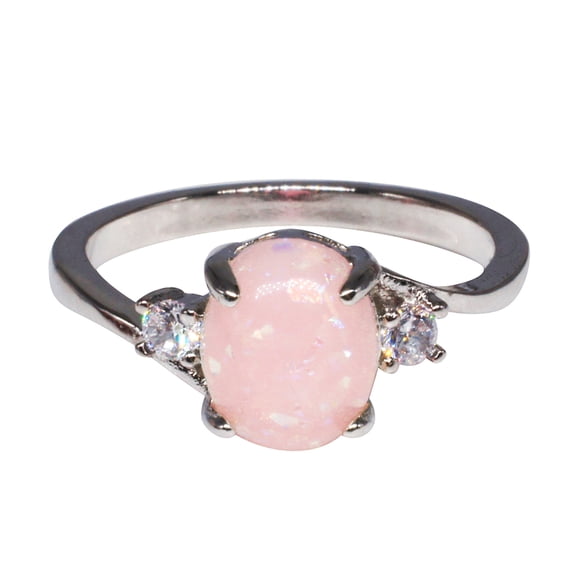 RYDCOT Women's 925 Sterling Silver Ring Oval Cut Fire-Opal Diamond Jewelry Birthday Gift Bridal Party Ring