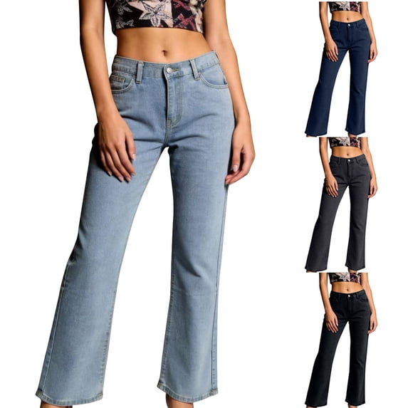 RYDCOT Women's Bootcut Jeans Casual Straight Wide Leg Long Pants, Versatile Spring Fall Denim Trousers with Pockets Light Blue