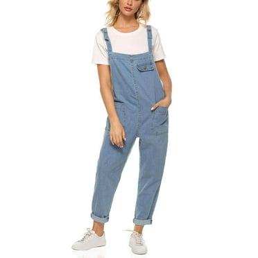 RYDCOT Women's Casual Baggy Denim Bib Overall Fall Winter Casual Boyfriend Jeans Denim Bib Adjustable Straps Retro Loose Fit Jumpsuit with Pocket on Clearance