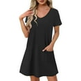 thumbnail image 1 of RYDCOT Women's Casual Dreesses 2025 Summer Short Sleeve V Neck Midi Dress Solid Color T Shirts Dress with Pockets Beach Vacation Swimsuit Coverup 2025&nbsp;Clearance Black, 1 of 7