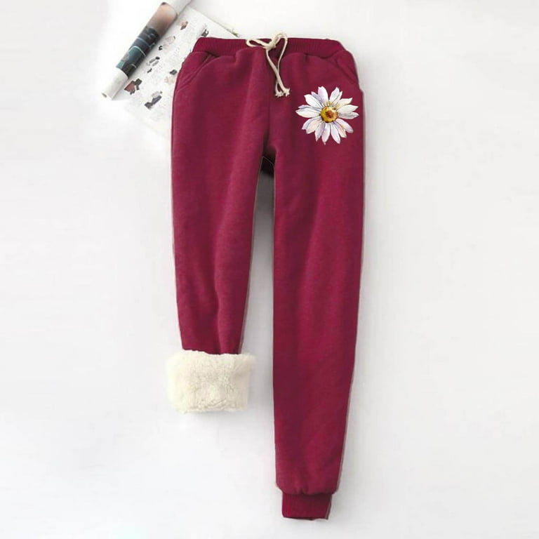 Women's Thick Fleece Lined Pants Long Trousers Warm Sweatpants