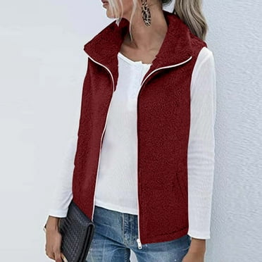 RYDCOT Women's Fleece Vest Sleeveless Casual Fuzzy Fleece Jacket Women Full Zip Waistcoat Outerwear Vest with Pocket Spring Fall Jackets