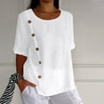thumbnail image 1 of RYDCOT Women's Gauze Tops Plus Size Solid Cotton and Linen Button Design Half Sleeve Casual Shirt 2024 Summer Fashion Women Clothing White, 1 of 8